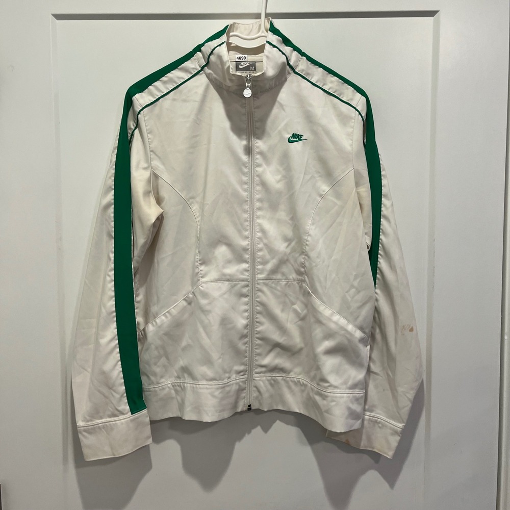 Nike Fit Dry Track Jacket White Green Stripe Full Zip Mock Neck Mens Medium
